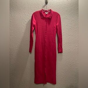 The Drop‎ Jaxon Rib Pink Button Down Sweater Dress.#341